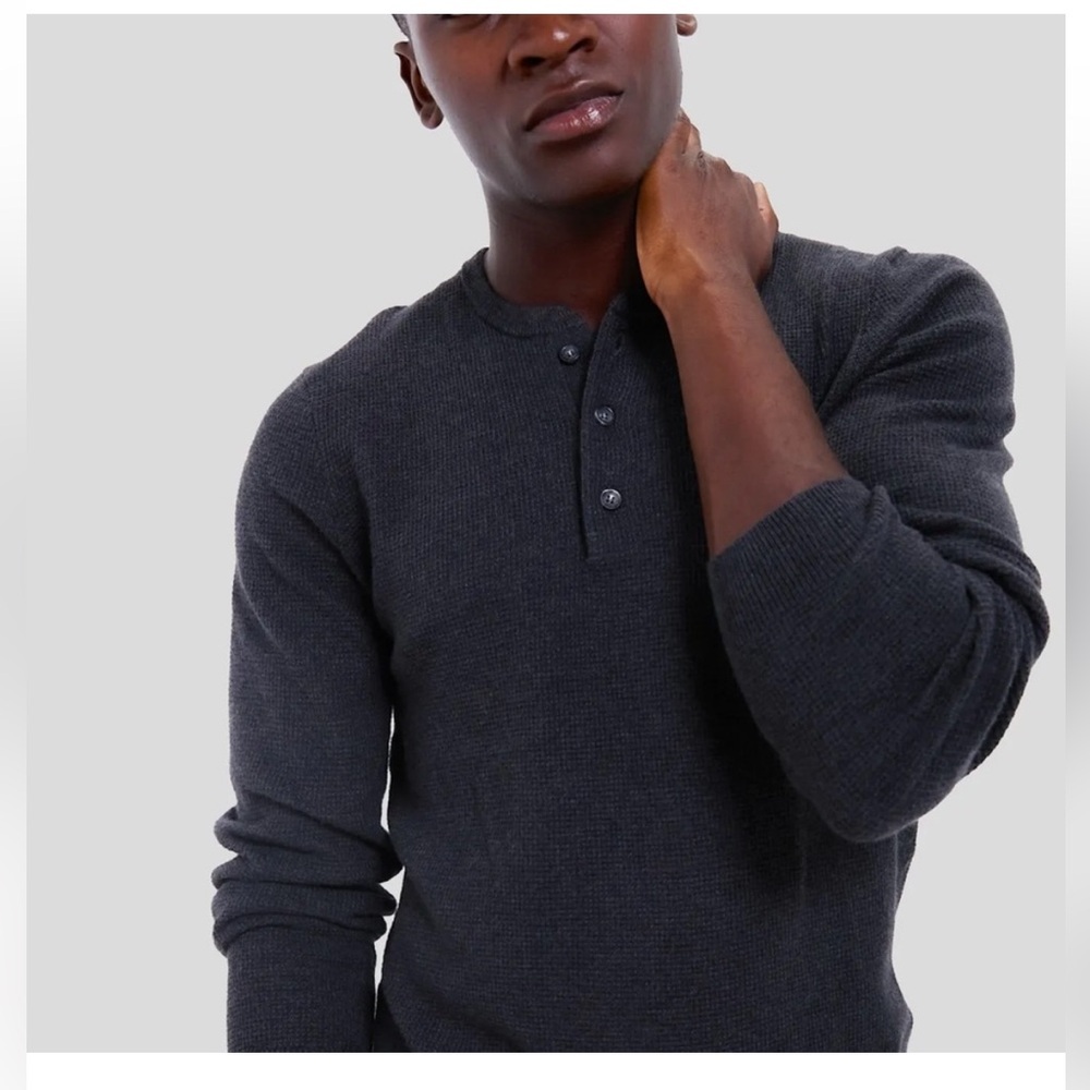 Marine Layer Sweater Long Sleeve Henley Black Oyster Waffle Knit 2XL NWT